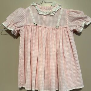 Vintage Pink Gingham Dress with Ruffle Collar